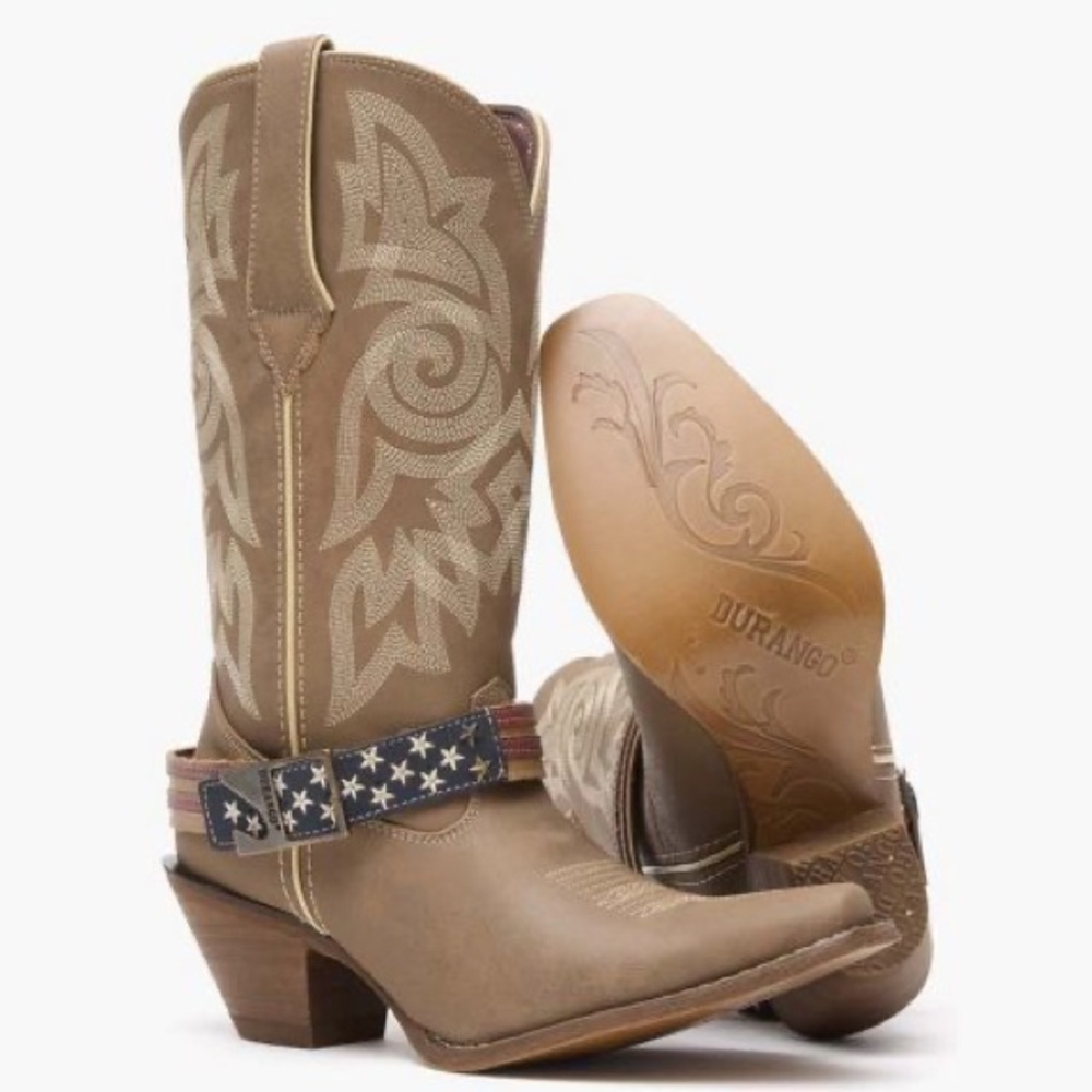 Crush by Durango Tan Western Boots with Stars & Stripes Harness